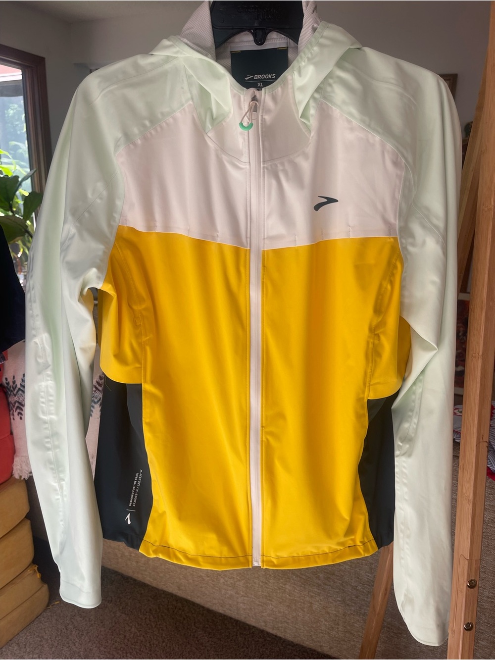 Brooks Women’s Colorblock High Point Waterproof Jacket- Yellow/White/Light Green